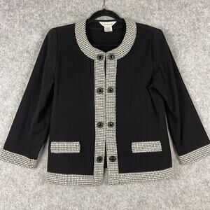 Exclusively Misook Sweater Jacket Womens Large Black Woven Trim Classic Career